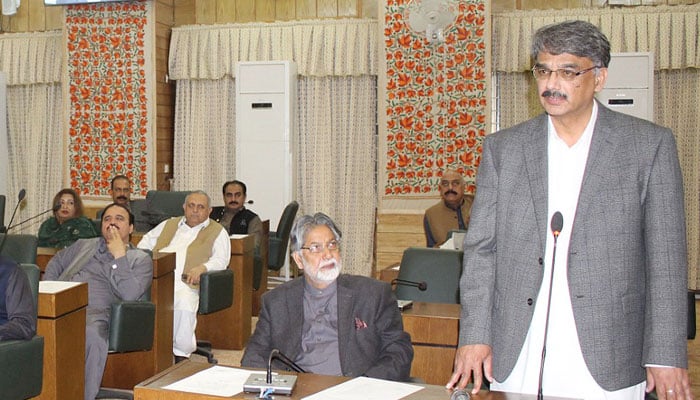 Azad Jammu and Kashmir newly elected Prime Minister Chaudhry Anwaar ul Haq speaking at the meeting of the Legislative Assembly on April 20, 2023. — NNI