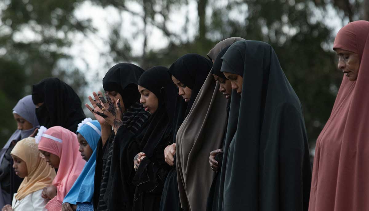 Muslims pray during the first day of the Eid ul Fitr at the Ministry of Works club in the Kenyan capital, Nairobi on April 21, 2023.