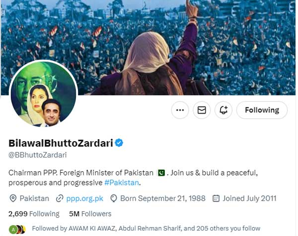 Screengrab of PPP Chairman Bilawal Bhutto-Zardaris Twitter account.