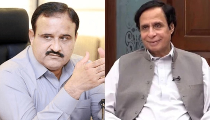 Former chief ministers of Punjab Usman Buzdar and Parvez Elahi. — APP/File