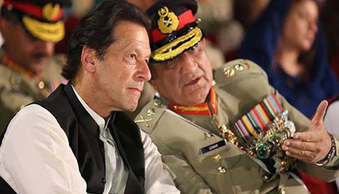 Former prime minister Imran Khan (L) and former chief of the army staff (retd) General Qamar Javed Bajwa are seen in this undated file photo. — Twitter