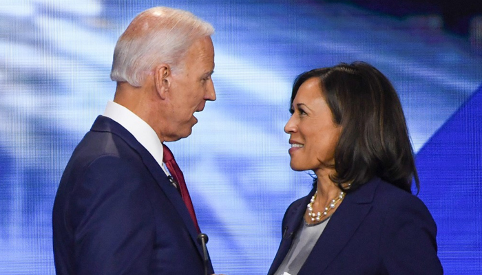 President Joe Biden and Vice President Kamala Harris speak on September 12, 2020, in Houston, Texas. — AFP