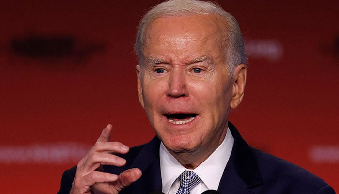 US President Joe Biden addresses the North America´s Building Trades Unions legislative conference at the Washington Hilton on April 25, 2023 in Washington, DC. AFP