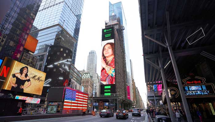 Sanam Marvis photograph shines at Times Square in New York, United States. — Spotify Pakistan