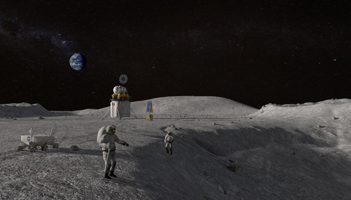 This animated illustration shows scientists on the moon. — Nasa/File