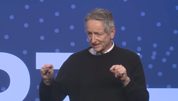 Geoffrey Hinton who is regarded as AI Godfather is speaking to the audience at Google’s Go North Canada conference on artificial intelligence on November 2nd, 2017. — Screengrab/NewYorkTimes