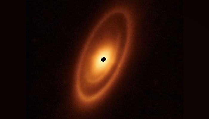 This image of the dusty debris disk surrounding the star Fomalhaut is from the James Webb Space Telescopes Mid-Infrared Instrument (MIRI), (23 billion kilometres) from the star. The inner belts were revealed by Webb for the first time. — Reuters