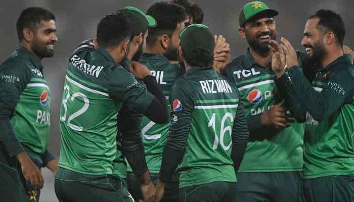 Pakistan celebrate taking a wicket during an ODI match in this file photo. — AFP/File