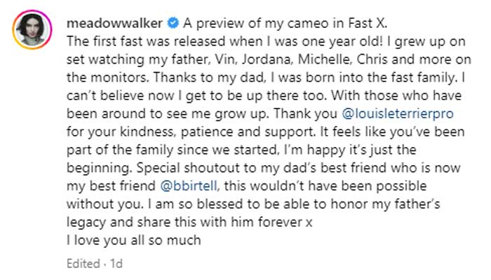 Fast X: Paul Walkers daughter shares glimpse of her cameo in the film