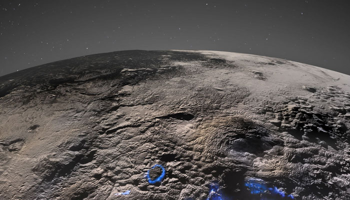 This image by NASA shows a perspective view of Plutos icy volcanic region. — AFP/File