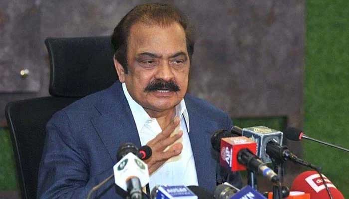 Interior Minister Rana Sanaullah is addressing a press conference. — APP/File