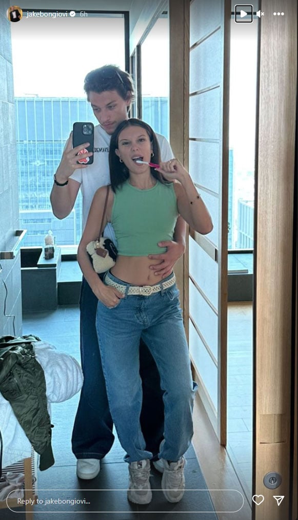 Jake Bongiovi shares goofy snap with fiancée Millie Bobby Brown