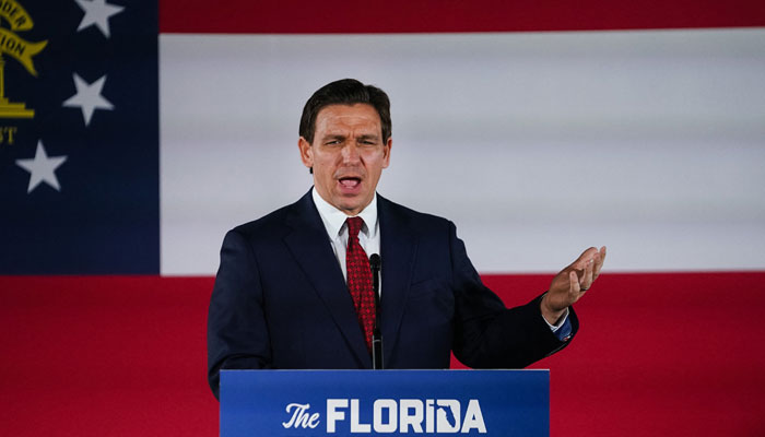 Florida Governor Ron DeSantis speaks during an event on his nationwide book tour at Adventure Outdoors, on March 30, 2023, in Smyrna, Georgia. — AFP