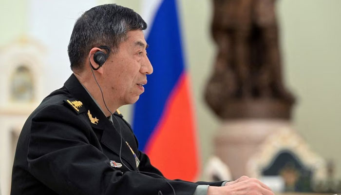 Chinese Defence Minister Li Shangfu attends a meeting with Russian President Vladimir Putin and Defence Minister Sergei Shoigu in Moscow, Russia, April 16, 2023.—Reuters