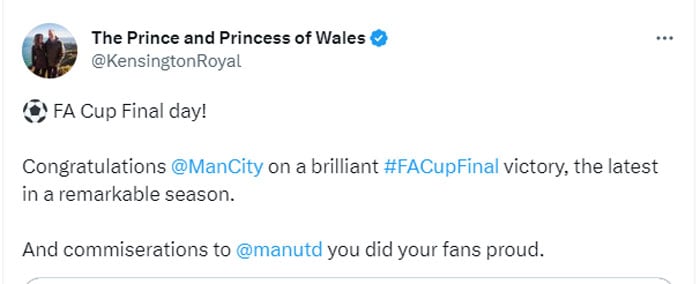 Prince William reacts as Manchester City wins FA Cup final