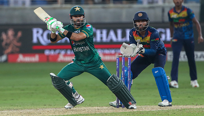 Pakistans Mohammad Rizwan plays a shot during the Asia Cup T20 international cricket final match between Pakistan and Sri Lanka at the Dubai International Cricket Stadium in Dubai on September 11, 2022. — AFP