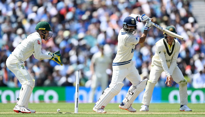 Indian batter Ajinkya Rahane punches Nathan Lyon through the off side during the third day of the WTC final at The Oval on June 9, 2023. — ICC