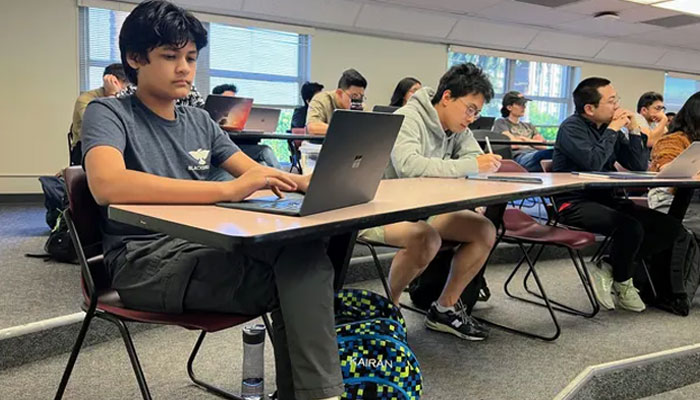 Kairan Quazi in class at Santa Clara University. — Santa Clara University via Guardian