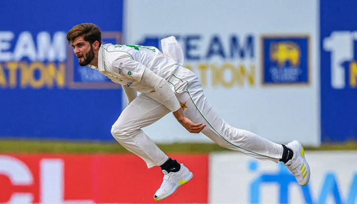 Shaheen Shah Afridi bowls during the first day of the first cricket Test match between Sri Lanka and Pakistan at the Galle International Cricket Stadium in Galle on July 16, 2022. — AFP