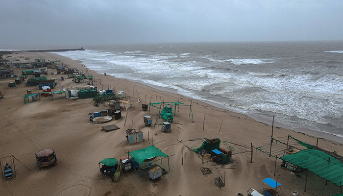 A drone view shows dark clouds over Mandvi beach before the arrival of cyclone Biparjoy in the western state of Gujarat, India, June 15, 2023. — Reuters