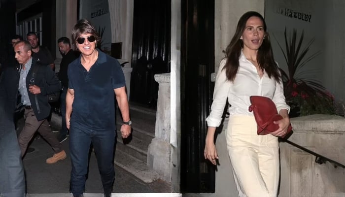 Tom Cruise steps outside in style with his co-star Hayley Atwell