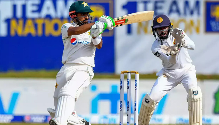 Pakistan skipper Babar Azam plays a shot during a Test match against Sri Lanka. — AFP/File