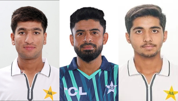 Pakistani players Omair Bin Yousuf (left), Aamir Jamal and Mohammad Huraira. — PCB