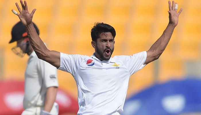 Pakistani pacer Hasan Ali reacts during a Test match. — AFP/File