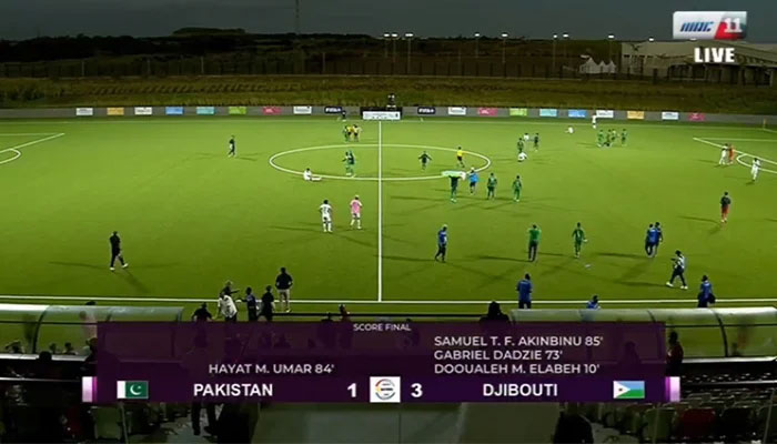 Final score line of the match between Pakistan and Djibouti — screengrab via live stream