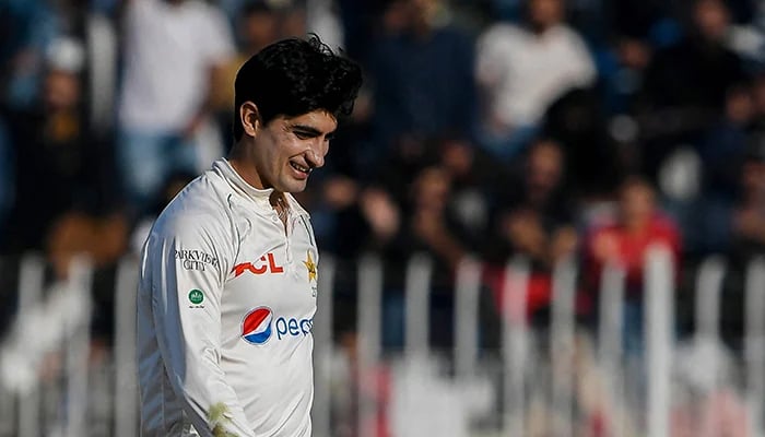 Pakistans Naseem Shah during the fourth day of the first cricket Test match between Pakistan and England at the Rawalpindi Cricket Stadium, in Rawalpindi on December 4, 2022. — AFP