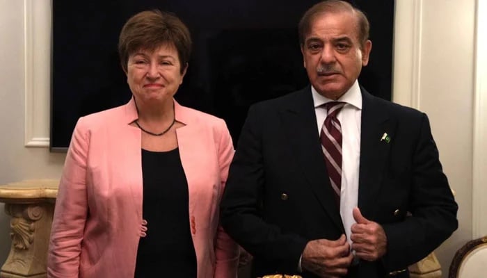 International Monetary Fund Managing Director Karistalina Georgieva calls on Prime Minister Muhammad Shehbaz Sharif on September 21, 2022. — Twitter/@KGeorgieva