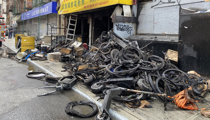 A heap of burned e-motorcycles can be seen in this picture taken on June 21, 2023. — Twitter/FDNY