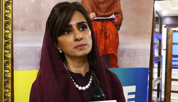 Minister of State Hina Rabbani Khar speaks to Voice of America in this still taken from a video. — Twitter/@voaurdu