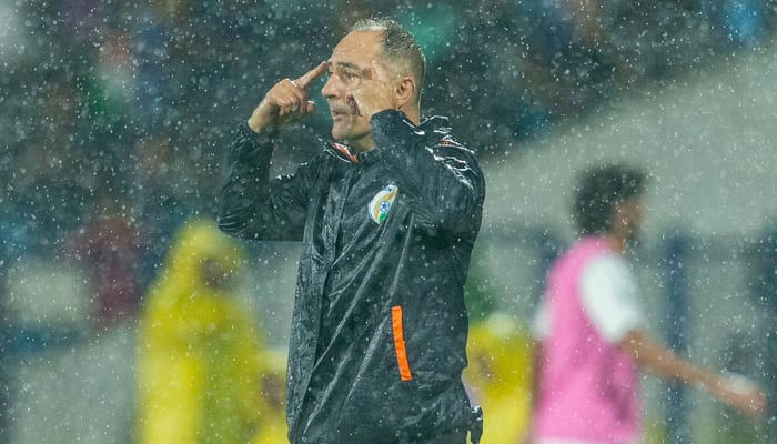 Igor Stimac reacts during the match against Pakistan. — Twitter/IgorStimac