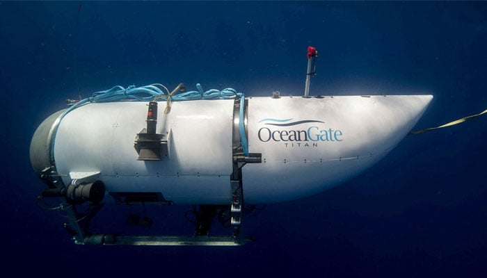 The Titan submersible, operated by OceanGate Expeditions to explore the wreckage of the sunken SS Titanic off the coast of Newfoundland, dives in an undated photograph. — OceanGate Expeditions/Handout via Reuters