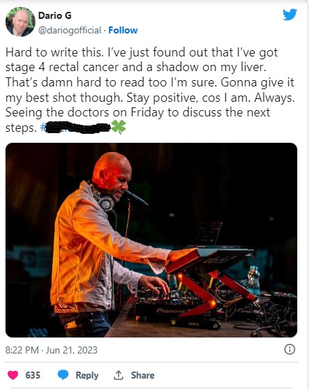 DJ Dario G falls prey to stage 4 rectal cancer