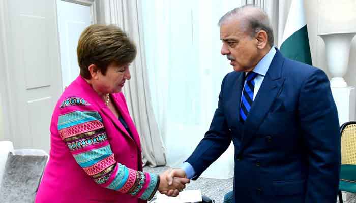 Prime Minister Shehbaz Sharif meets International Monetary Fund (IMF) Managing Director Kristalina Georgieva in Paris. — PMO