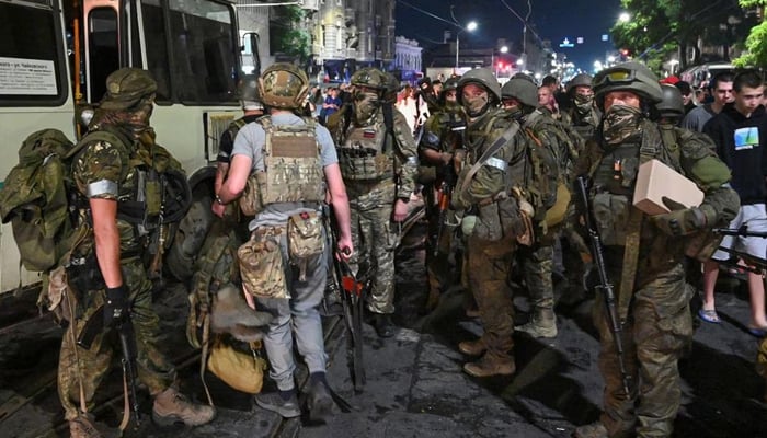 Fighters of Wagner private mercenary group pull out of the headquarters of the Southern Military District to return to base, in the city of Rostov-on-Don, Russia, June 24, 2023. — Reuters