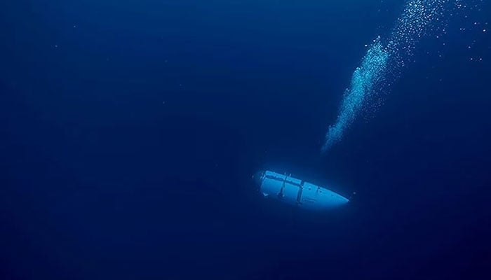 The Titan submersible, operated by OceanGate Expeditions to explore the wreckage of the sunken Titani  off the coast of Newfoundland, dives in an undated photograph. — Reuters