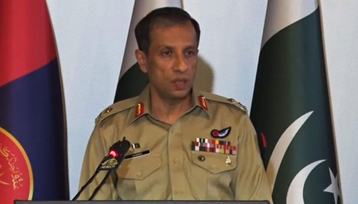 ISPR DG Major General Ahmed Sharif Chaudhry is addressing a press conference in this still taken from a video on June 26, 2023. — YouTube/GeoNews