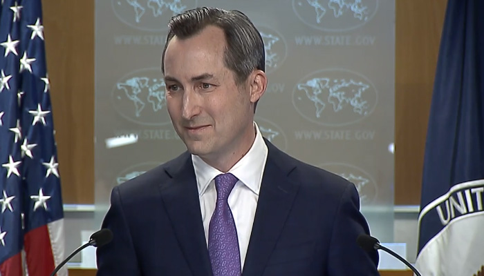 US State Department spokesperson Matthew Miller addressing a press conference in Washington, on June 26, 2023, in this still taken from a video. — US State Department