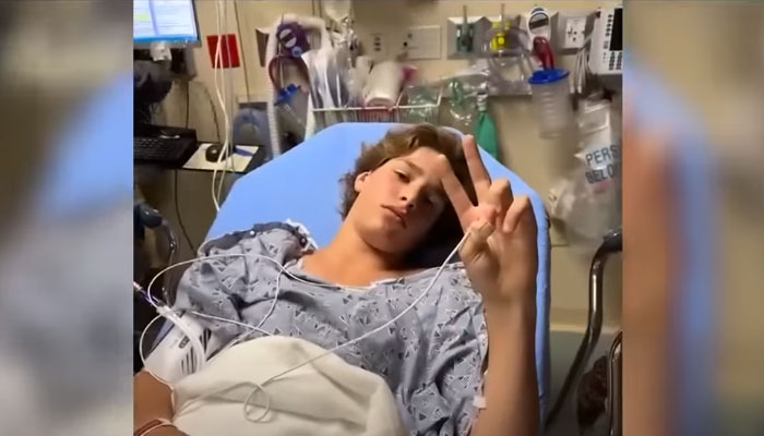 A young boy Gabriel Klimis while in hospital after being bitten by an alligator in Orlando, Florida. — Screengrab/YouTube/Fox 35 Orlando