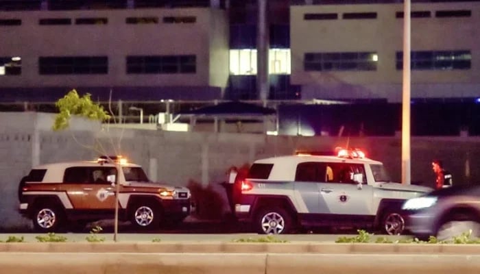 audi security forces patrol the area of the US consulate in Jeddah early on June 29, 2023 after a security guard and a gunman were both killed in an exchange of gunfire outside. — AFP