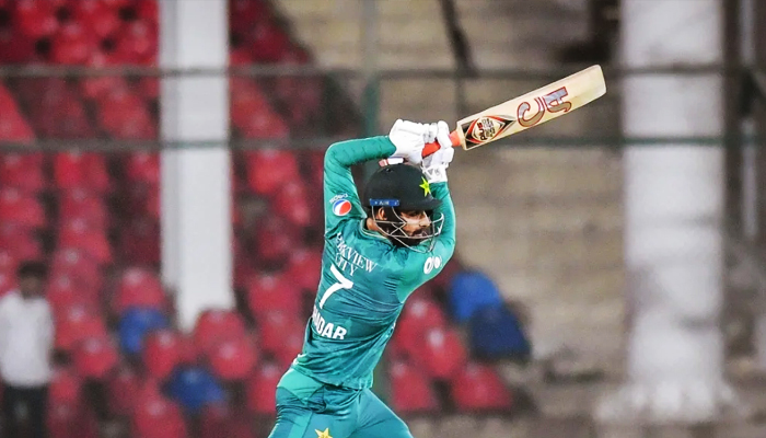 Shadab Khan hits a shot during a match. — PCB/File