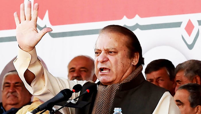 Former prime minister Nawaz Sharif addressing a rally. — AFP/File