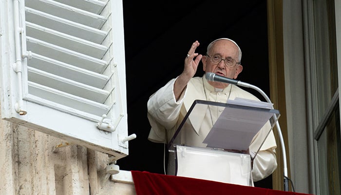 Pope Francis leads the Angelus prayer from his window, at the Vatican, July 2, 2023. — Reuters