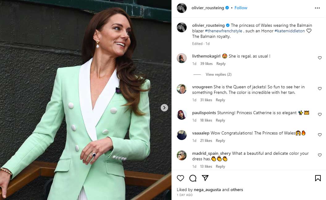 Fashion designer praises Kate Middleton after her Wimbledon appearance
