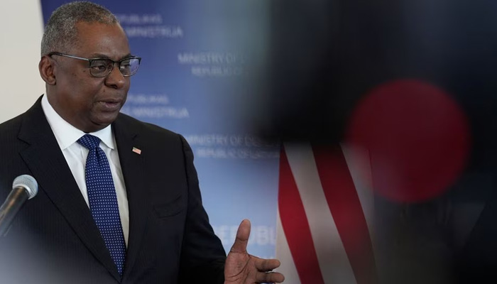 US Defense Secretary Lloyd Austin attends a news conference with Latvian Defense Minister Artis Pabriks in Riga, Latvia August 10, 2022. — Reuters