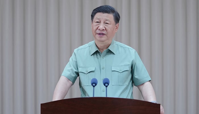 Chinese President Xi Jinping while speaking with the officials during his visit to Eastern Theater Command on July 6, 2023. — Twitter/@PDChina