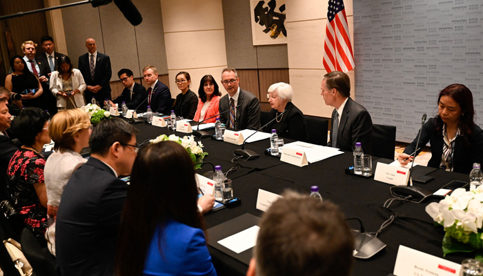 US Treasury Secretary Janet Yellen attends a business round table whit members of the American Chamber of Commerce in China in Beijing on July 7, 2023. — AFP